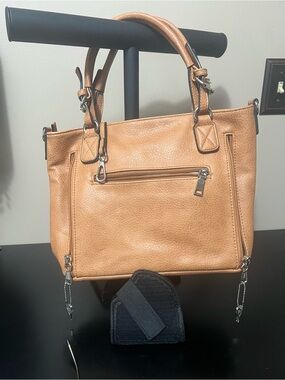 Structured Conceal Carry Pebbled Tote Bag in Camel - Women's Carryall